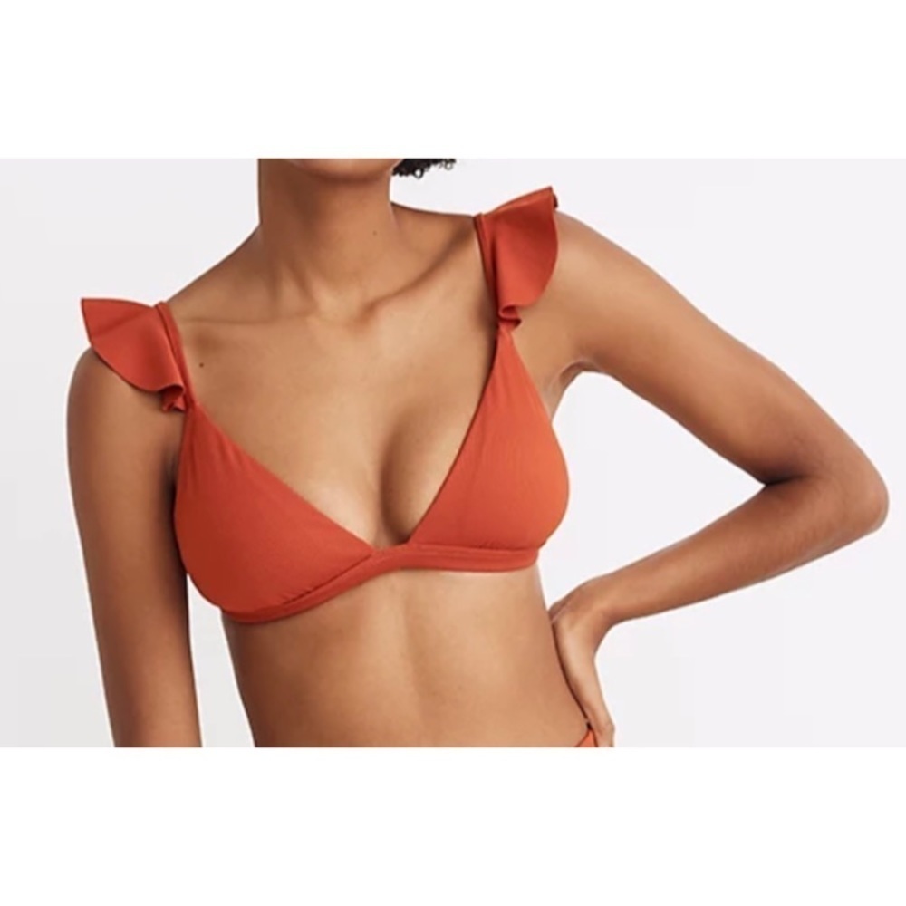 NWT MADEWELL Ribbed Ruffle-Strap Bikini Top